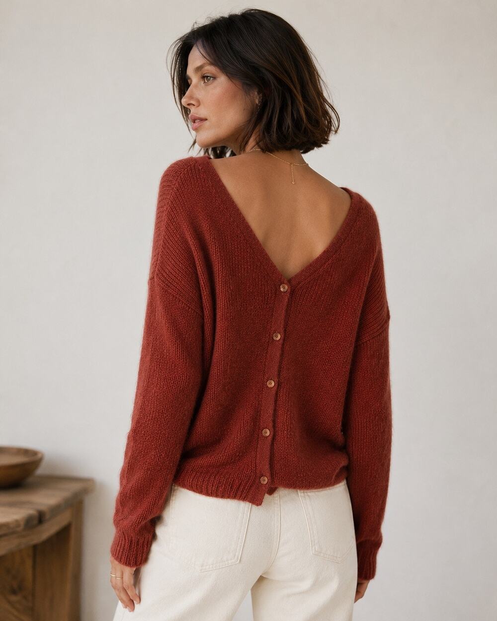 Boden Sascha Button Back Jumper Sweater Womens S Burnt Orange Mohair Blend